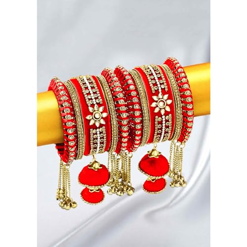 Image of Peora Velvet Silk Thread Kundan Studded Chuda Bangles Set Gift for Women