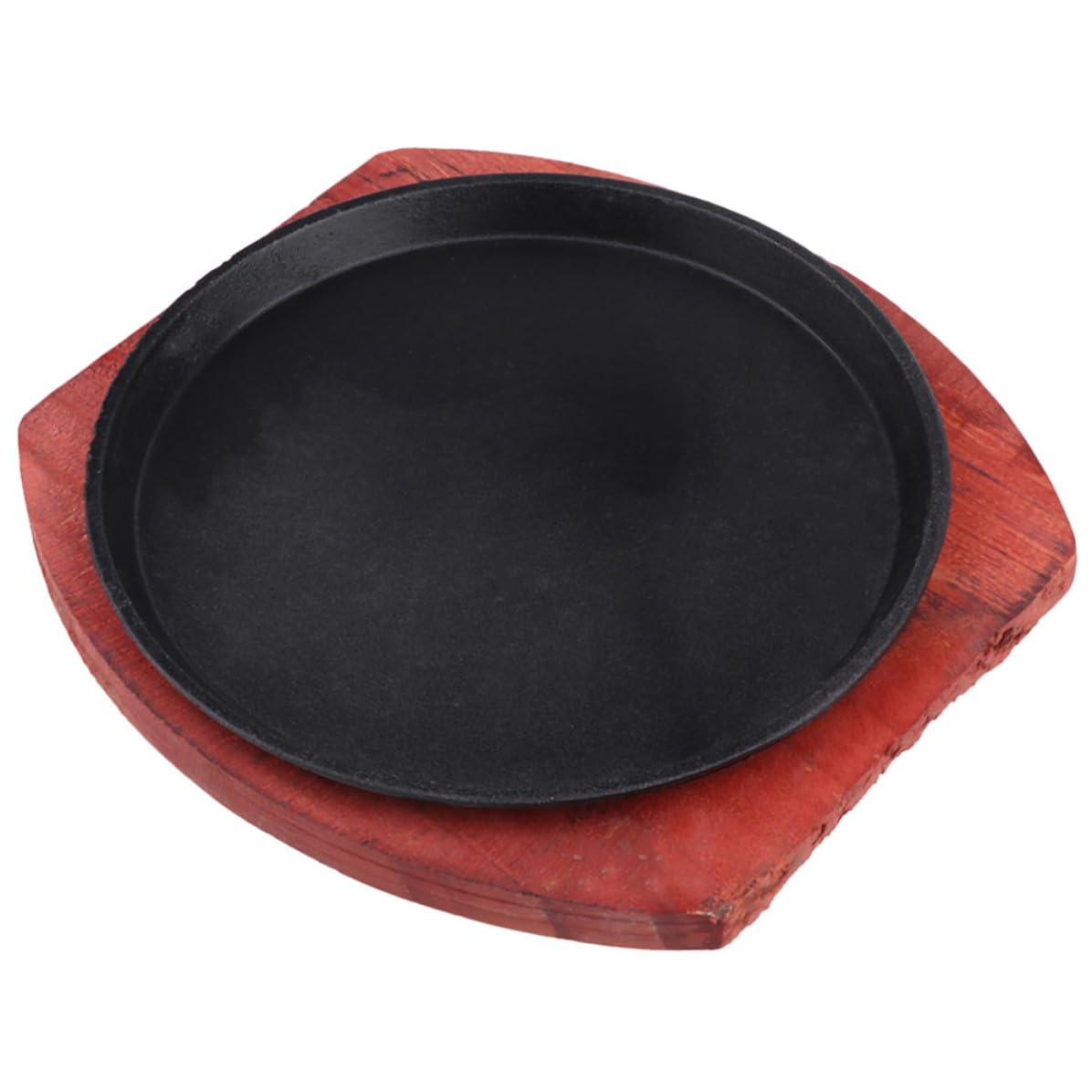 Poêle à griller en fonte ronde DOITOOL et son support bois élégant
