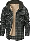 Zaitun Chaquetas de forro polar para hombre, camisas acolchadas de franela de leñador, chaqueta gruesa y cálida con botones a cuadros, abrigo de invierno, Ejercito Verde, L