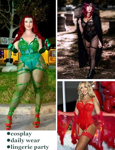 Image of SSoShHub Women Lingerie Set Lace Teddy Strap Babydoll Bodysuit Bikini with Garter Belt One Piece Lingerie Strappy Lingerie