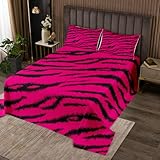 Homemissing Zebra Streifen Tagesdecke 170x210cm Leopard Drucken Doppelbett Gesteppt Zebra Leopardpelz Bettüberwurf Wilde Tierhaut Steppdecke Heiß Rosa Wohndecke