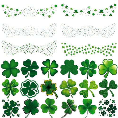 Image of 24 Sheets St Patricks Day Freckles Face Temporary Tattoos, Two Sizes Lucky Clover Shamrock Irish Face Tattoos, Saint Patricks Day Makeup Party Favors Accessories Irish Party