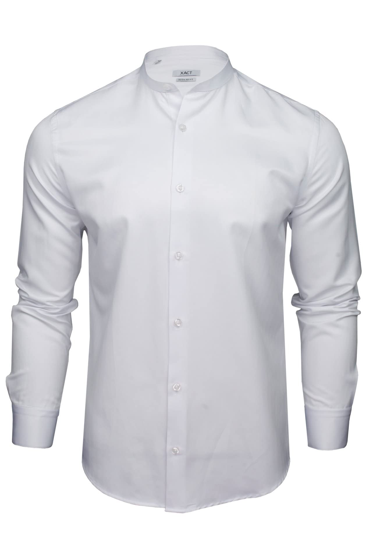 Xact Men's White Herringbone Grandad/Band Collar Shirt, Long Sleeved, Regular Fit (White) Xxl