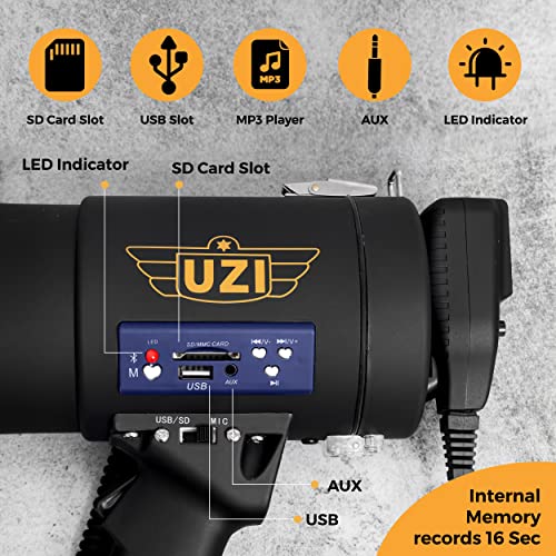 Uzi High Power Loud Big Bluetooth Megaphone 50W, Real Siren, Bullhorn, Rechargeable Battery, Portable Speaker, PA System, Adjustable Volume, Outdoor Activities, Coaching, Football, Baseball, Hockey