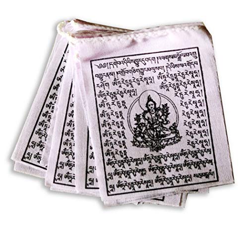 Hands Of Tibet LLC Green Tara Mini Prayer Flags - Solid White (Green Tara Mini)