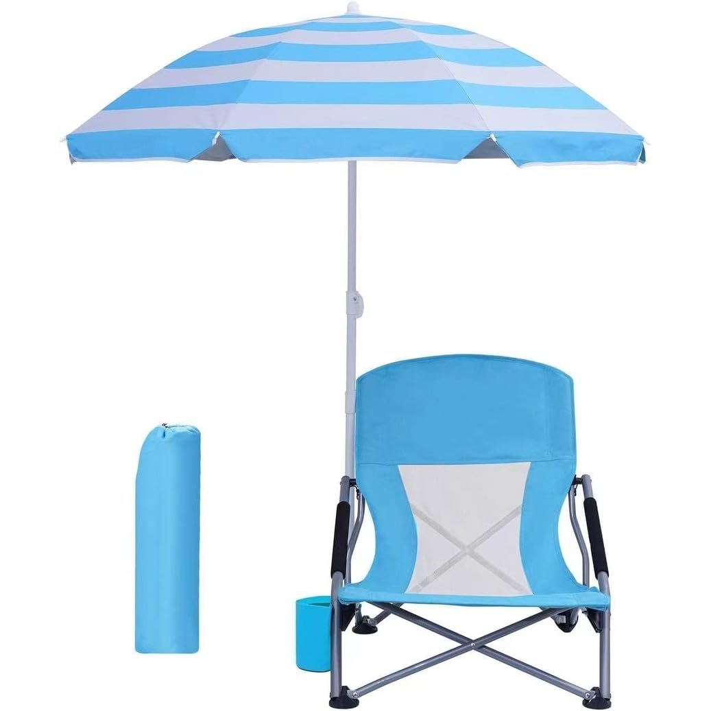 Beach Chair, Beach Chair and Umbrella, Folding Beach Chair, Beach Chairs for Adults 1-Pack Blue - Blue