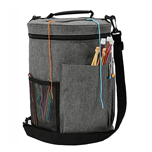 Weabetfu Large Capacity Portable Yarn Organizer Knitting Tote Storage Bag with Shoulder Strap Yarn Bags Have Pocket for Crochet Hooks,Knitting Needles & Accessories,Prevent Yarn Tangle(Grey)