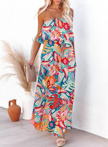 Dokotoo Womens Strapless Dresses Casual Summer High Waist Side Split Flowy Boho Maxi Dress4