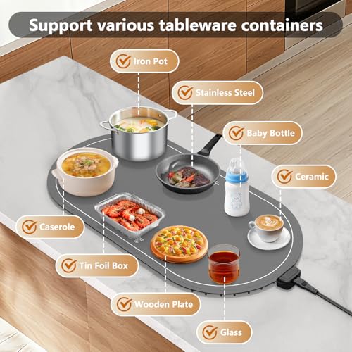 Warming Mat for Food with Adjustable Temperature Timer,10S Fast Heating Electric Food Warming Mat for Parties Buffet Daily,Food Heating Mat with Insulating Pad Raised Feet Protects Table - Image 5