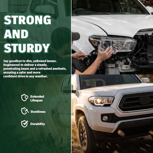 Image of GRAND ORANGE Headlight Assembly with LED Daytime Running Light Compatible with Toyota Tacoma 2016-2023, Left & Right Side Replacement Front Headlamp, 81150-04270 / TO2502244, Clear Lens Black Housing
