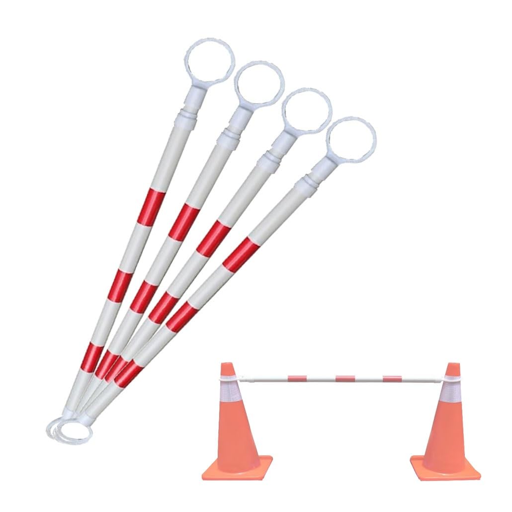 Barrera Reflectante retráctil con Conos de tráfico, Cinta de Seguridad expandible de 47" a 78", Paquete de 4 Unidades para soluciones de construcción, estacionamiento, Control de multitudes