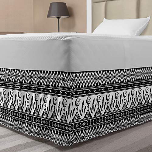 Ambesonne Aztec Bed Skirt, Tribal Geometric Bohemian Design of Mexican Kingdom Moon Feather and Triangles Cover