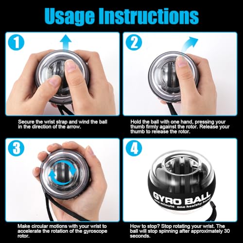 APXEL Gyroball Handgelenktrainer, Handgelenktrainer-Ball mit LED Licht, Gyroskopischer Unterarm-Trainer Handtrainer Handgelenk Trainerball zur Stärkung von Armen, Fingern, Handgelenk (Schwarz)