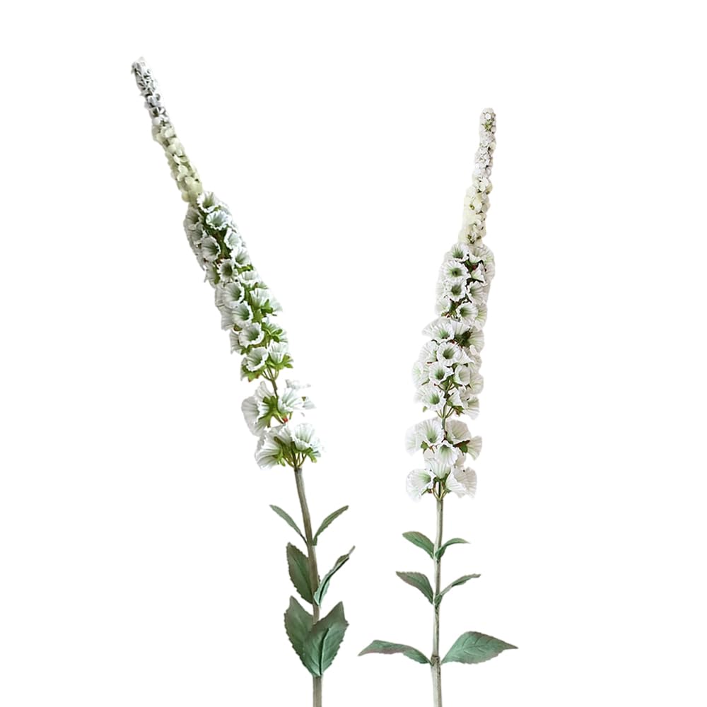 Bqee White 2Pcs Artificial Botanic Foxglove Flowers, Fake Silk Plastic Plant Arrangement For Home, Office, Indoor Decor (White)