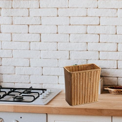 Cesto de basura de mimbre plástico para baño y dormitorio compatible con interiores modernos 8