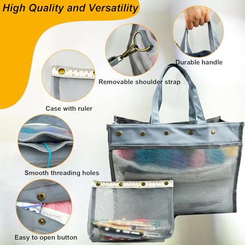 Knitting Bag Large Yarn Storage Organizer,Crochet Bags and Totes,Yarn Bags for Crocheting,Crochet Storage Bags for Crochet Hooks,Knitting Needles,Knit Bags for Crochet Lovers,Mother\'s Day Gift(Grey)