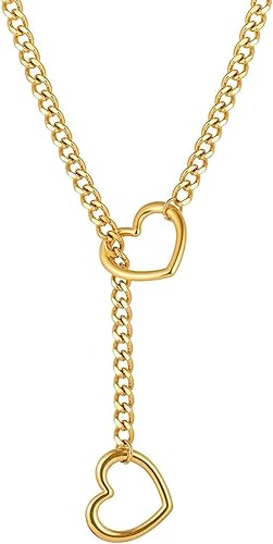 Miniatura 14 de Collares de anillo en forma de corazón con cadena deslizante para mujer, collar de barra de cadena cubana de acero inoxidable, collar punk rock