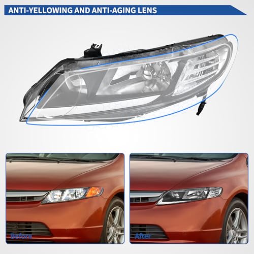 Image of oEdRo LED DRL Headlight Assemblies Compatible with 06 07 08 09 10 11 Civic 4 Door Sedan Headlamps Black Housing Clear Reflector - Pair Set