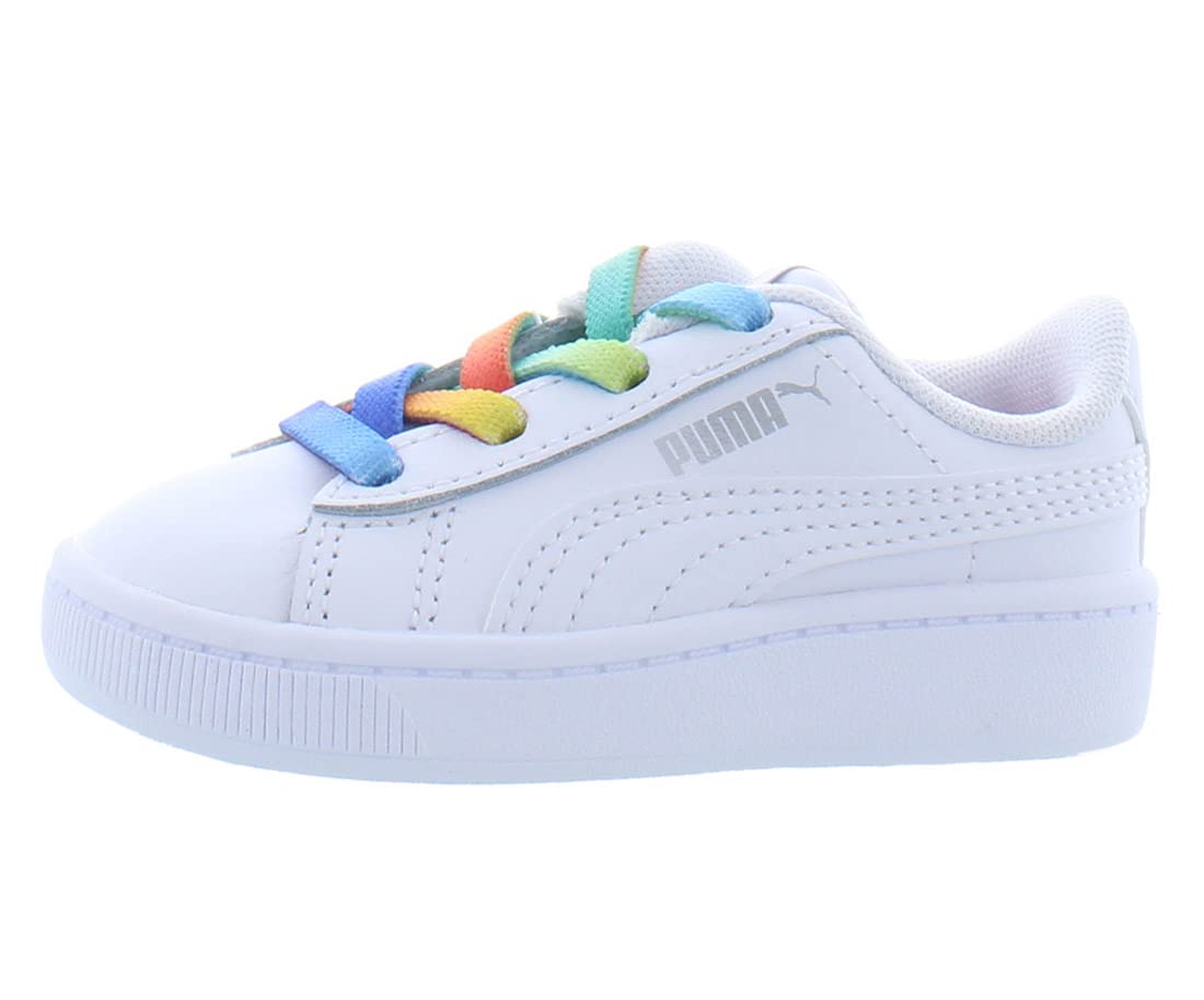 Puma Vikky V2 L Rainbow Infant/Toddler Shoes Size 4, Color: Puma White/Puma White/Silver