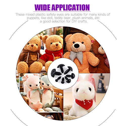 Swpeet 190Pcs Black Assorted Sizes Plastic Safety Eyes And 10 Pcs Noses Set For Doll, Puppet, Plush Animal Making And Teddy Bear #TOP5