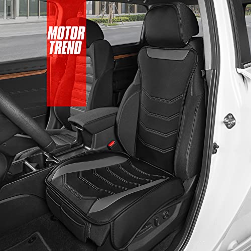 Image of Motor Trend LuxeFit Gray Seat Covers for Cars Trucks Van SUV (2 Pack), Premium Faux Leather, Easy to Install Automotive Seat Covers with Storage Pockets, Fits Most Vehicles
