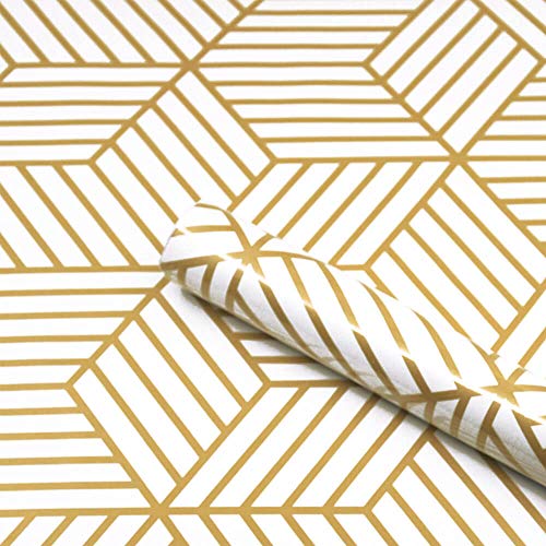 Gold Stripes Wallpaper, H2MTOOL Removable Peel and Stick Wallpaper Self Adhesive (17.7â€ x 78.7â€, Gold Stripes)