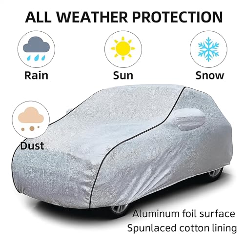 Image of Sulfar 100% Waterproof Car Body Cover Compatible with Mirror for Toyota Venza (Triple Stitched, Full Bottom Elastic, Magic Silver with Black Piping)