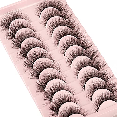 Natural False Eyelashes Mink Lashes Wispy Cat Eye Lashes Fluffy Pack 3D Strip Short Volume Fake Eyelashes 10 Pairs Bulk #TOP6