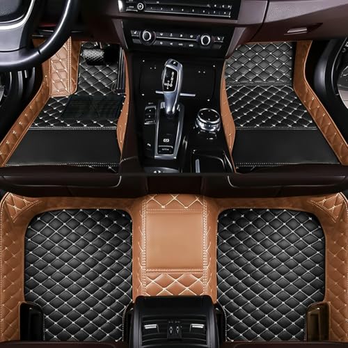 LUZiUNlnk Custom Personalized Floor Mats for Cars,Luxury Full Coverage All Car Floor Mats,Anti-Slip Leather Car Mat Set ,Custom Floor Mats for 99% of Cars, Trucks & SUVs. (Light Brown and Black)