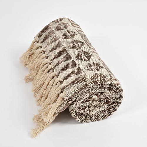 Image of Cotton Handloom Throw for Sofa & Bed - 125x150 cm (50x60 inches) | Soft Lightweight Reversible Tribal Pattern Blanket with Tassels | Decorative Sofa Cover for Living Room