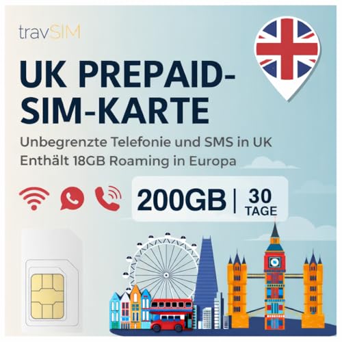 travSIM UK SIM Card | 240 GB di dati +