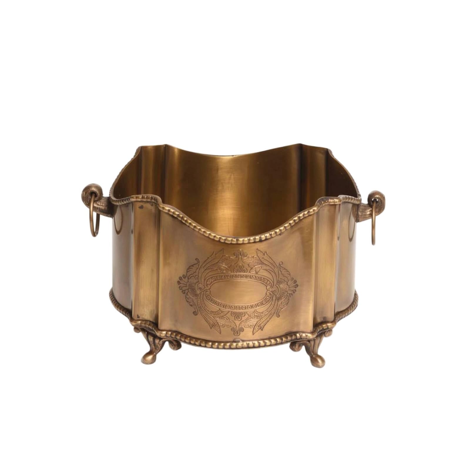 Jarrón Metal Dorado Envejecido Contenedor corativo Metal Ornamental Recipiente para Recibidor, Europeo, Con Doble Asa Y Grabado