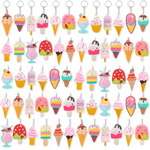 Sasylvia 72 Pcs Ice Cream Party Favors Keychain Gifts Bulk, 18 Styles