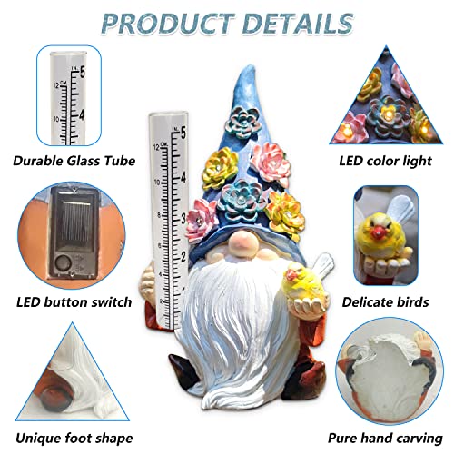 Resin Gnome Solar Rian Gauges,Resin Gnome Garden Statue with a Glass Rain Gauge,Hand