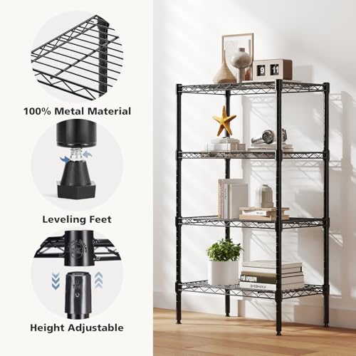Image of DUMOS 4-Tier Metal Wire Storage Shelves, Adjustable Standing Storage Rack Shelf, Heavy Duty Steel Shelving Unit Organizers for Kitchen Bathroom Pantry Garage, 23.2 inch Wx13.4 Dx47.1 H, Black