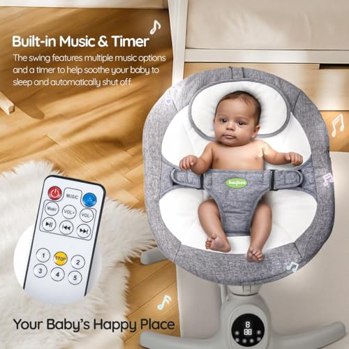 Image of Baybee Wobbles Electric Baby Cradle and Swing | Baby Relaxing Swing Jhula with Adjustable Speed & Timer | Rocker for Babies with Music, Canopy & Mosquito Net, Automatic Cradle for New Born Baby (Grey)