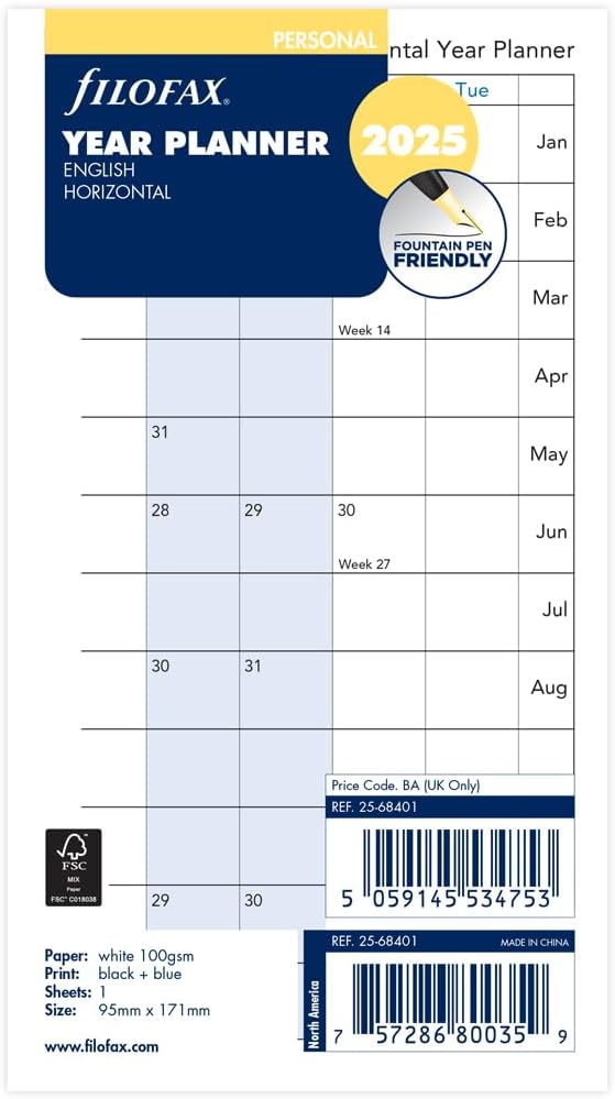 Filofax Personal Year Planner horizontal 2025 25-68401