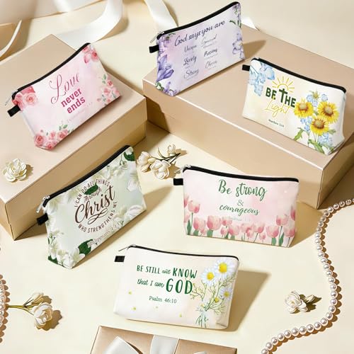 12 Pcs Inspirational Christian Gifts Christian Cosmetic Bags Bulk for Women Bible Verse Floral Makeup Bags Inspirational Canvas Zippered Pouches for Mother's Day Journaling Motivational Supplies by Kuabiz - Image 6