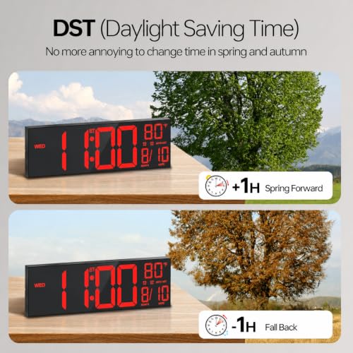 Image of JALL 16.1 inch Large Digital Wall Clock with RGB Lights, Digital Clock with BT Sync, Clocks for Living Room, Wall Clock with Auto DST, Temperature for Classroom (Red)