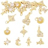 Cheriswelry Colgantes de cristal de latón chapado en oro de 18 quilates con circonita cúbica, diseño de animales del océano, colgantes de latón para hacer collares y joyas, 9-16x8-11.5x2.5-5mm, Metal