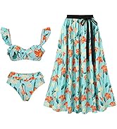 Women's One Piece Swimsuit Ruffle V Neck Vintage Floral Print Bathing Suits with Swim Skirt Bikin...