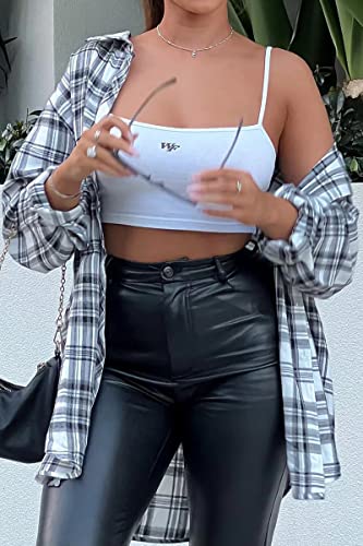 Image of CHYRII Womens Button Down Flannel Shirts Long Sleeve Plaid Shackets Business Casual Blouse Top