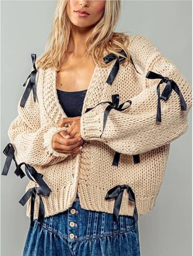 Image of Valentine's Day Cardigan Sweaters for Women Love Heart Print Button Down Cropped Cardigans Y2K Open Front Knit Sweater