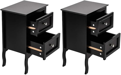 Miniatura 3 de Mesita de noche de estilo rústico de 2 piezas, mesa de noche de dos niveles, mesa auxiliar de 2 cajones, mesa auxiliar de sofá con pie curvo, mesa