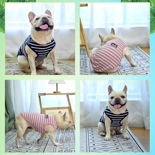 Image of MIHACHI Dog Shirts Cotton Striped T-Shirt, Summer Pet Clothes for Small Dogs, 2-Pack Soft Puppy Apparel Cat Tee, Sleeveless Lightweight, Quick Dry, Breathable,Stretchy for Chiuahaha, Pink Navy XS