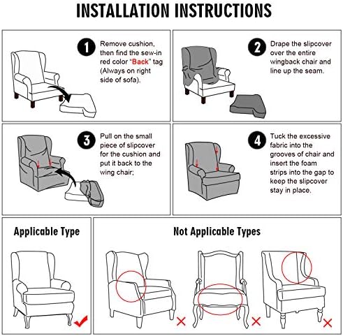 SHANNA Armchair Covers, Spandex Sofa Cover Stretch Wing Chair Slipcover for Armchairs - Wingback Chair Covers - Geometric Grey