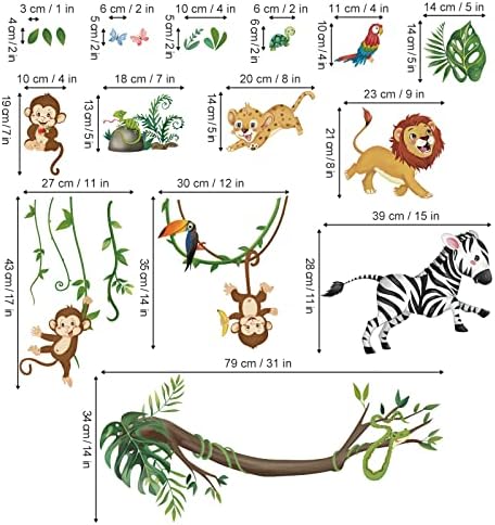 wondever Baby Safari Animal Wall Stickers Monkey Lion Jungle Animal Tree Peel and Stick Wall Art Decals for Kids Bedroom Baby Nursery Playroom