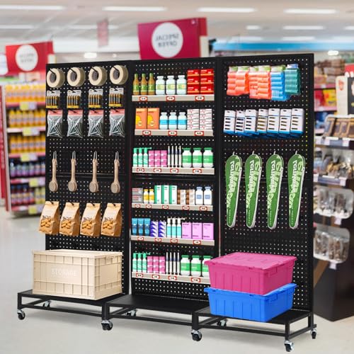 Eastern Tree Metal Pegboard Display Stand 2'x 5'with Base Plate, Pegboard Panels Display with Wheels, Peg Board Display Rack, Standing Pegboard Display with 30 Hooks - Black by Eastern Tree - Image 6