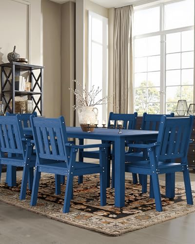 Image of YEFU Outdoor Patio Chairs Set of 2: All Weather Outdoor Dining Chairs with Wide Curved Seat and Backrest - Plastic Patio Chairs for Outside Backyard /Garden /Pool /Porch /Deck 350lbs Capacity Blue