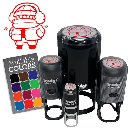 Chilly Kid in Winter Coat Earmuffs and Scarf Self-Inking Rubber Stamp Ink Stamper for Stamping Crafting Planners - 1 Inch Medium - Green Ink -  Sniggle Sloth, SINKRNDZ-MEDZZ-GRNZZ-0-D011242